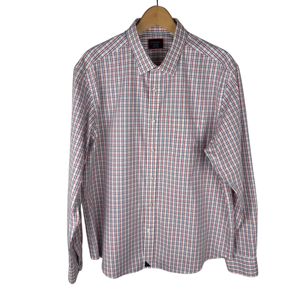 UNTUCKit Wrinkle Free Checkered Button Down Shirt Mens XL Cotton Red Blue - Picture 4 of 9